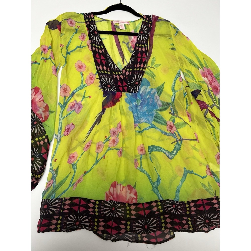 MATTHEW WILLIAMSON H&M 100% SILK BLOUSE/COVER‎ UP PARROTS